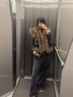 Elegant Chinese Style Women Vest Floral Faux Fur Golden Hem Fashion Female Coat Cardigan Spring Autumn High Street - Image 2
