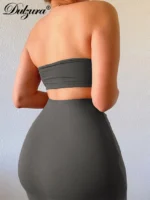 Dulzura Solid Women 2 Piece Set Tube Crop Top Midi Skirt Bodycon Sexy Streetwear Party Club Elegant Matching Co Ords 2021 Summer - Image 6