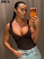 Sexy Tight Corsets Bodysuit For Women Deep V-neck Zippers Sleeveless Slimming Underwear 2026 New Lady Solid Backless Rompers - Image 4
