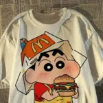 2025 Summer Fashion Crayon Shin Printed Casual Women's T-Shirt Short Sleeve Street Y2k Harajuku Loose T-Shirt Ladies Kawaii Top - Image 2