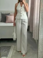 MUJER Pants Sets For Women 2 Pieces Off Shoulder Sleeveless Vest Woman Outfit Fashion Wide Leg Pants Elegant Casual Women's Set - Image 2