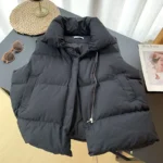 Zipper Down Cotton Vest Women Autumn Winter Short Loose Casual Waistcoat Women Clothing Sleeveless Jacket Top Solid Vintage Vest - Image 5