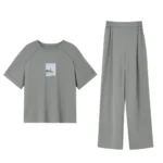 VIMLY Sporty Blouse Matching Sets For Women Summer Simple Loose Printed Top+Casual Elastic Waist Wide-Leg Pants Two Piece Set - Image 6