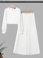 2025 ZANZEA Autumn Pant Sets 2PCS Women Outfits Long Sleeve Cropped Tops Wide Leg Trousers Solid Tracksuits Suit Matching Sets - Image 2
