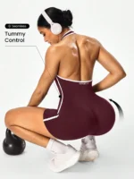Cross-body yoga jumpsuit with color-blocking design, backless workout jumpsuit for women, outerwear for cross-border fitness and - Image 5