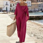 Fashion Streetwear Jumpsuits for Woman Spring Off Shoulder Batwing Sleeve Wrap Tie Waist Rompers Elegant Wide Leg Overalls Mujer - Image 5