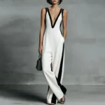 Spring Summer Sleeveless Straps Vacation Jumpsuit Woman Sexy Deep V Neck Hollow Rompers New Elegant Striped Print Beach Overalls - Image 5