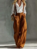 Women Fashion Wide Leg Pocket Loose Playsuit Elegant Off Shoulder High Waisted Jumpsuit Sexy Sleeveless Solid Color Long Romper - Image 6