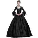 Medieval Lace Patchwork Bell Sleeve Dress Court Retro V Neck Full Length Ankle Dress Women's Fashion Lantern Sleeve Gown - Image 5