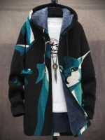Men Cardigans Coats Cozy Art Cats Kitty Graphics Printed Mid Fleece Plush Thick Winter Casual Streetwear Unisex Clothing - Image 2