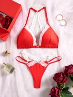 Women Lace Bra Set Front Button Deep V Bra with Matching Panties Thin Padded Comfortable Underwear - Image 2