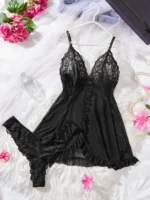Sexy Lace Lingerie Set for Women, Red Sleepwear Nightdress with Matching Panties, V-Neck Sheer Lace Camisole, Romantic Night - Image 6