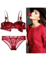 Sexy Lace Half Cup Bra Set No Underwire Wireless Push Up Small Breast Enhancer Adjustable Comfort Lingerie Set for Women S-XLABC - Image 6