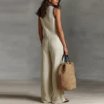 Bohemian Vacation Jumpsuit for Woman 2026 Spring Sexy Print Deep V Neck Hollow Rompers Summer Sleeveless Wide Leg Pants Overalls - Image 6