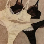 Satin Lingerie Set, French Lace Front Opening Bra - Ultra Thin Cup, Minimiser for Large Breasts & Push Up for Small BANERDANNI - Image 2