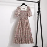 Spring Summer Chiffon Dresses Fashion Female Elastic Waist Short Sleeve Pleated Casual Dress Women A-line Dresses Vestidos - Image 5