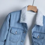 Men's Fleece-Lined Denim Jacket, Imitation Lamb Wool Collar Thickened Warm Coat, Retro Casual Washed Denim Top - Image 3