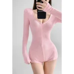 Women's Short Jumpsuits Slim Fit Stretch One Piece Yoga Playsuits Romper Sexy Fitness Grey Basic Low-cut Zipper Sportwears - Image 6