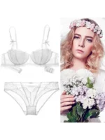 Sexy Lace Half Cup Bra Set No Underwire Wireless Push Up Small Breast Enhancer Adjustable Comfort Lingerie Set for Women S-XLABC - Image 5