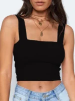 Square Neck Sleeveless Summer Crop Top White Women Black Casual Basic T Shirt Off Shoulder Cami Sexy Backless Tank Top - Image 6