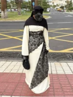 Chic Lace Patchwork Women Long Dress 2026 Summer Long Sleeve O-neck Lace Up Female Robe Elegant Fashion Loose Lady Robes - Image 3