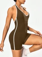 Cross-body yoga jumpsuit with color-blocking design, backless workout jumpsuit for women, outerwear for cross-border fitness and - Image 6