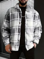 Trendy Mens Plaid Fleece Jackets Vintage Buttoned Lapel Furry Cozy Flannel Jacket Coat For Men Fall Winter New Casual Outerwear - Image 3