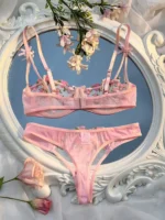New Pink Transparent Bra Women Lingerie Set Ladies Embroidery Floral Bras Underwear Sets - Image 4