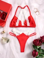 Women Lace Bra Set Front Button Deep V Bra with Matching Panties Thin Padded Comfortable Underwear - Image 3