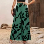 Women's Leaf Print Wide-Legged Casual Pants Loose Fit Fashionable Trousers - Image 4