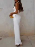 MUJER Pants Sets For Women 2 Pieces Off Shoulder Sleeveless Vest Woman Outfit Fashion Wide Leg Pants Elegant Casual Women's Set - Image 5