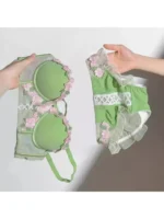 YUQI Vintage Floral Lingerie Set Cream Lace Bralette, Retro Push Up Bra for Small Bust Women Pure & Sensual Embroidered Wireless - Image 4