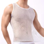 Fishnet Men Sexy Mesh Tank Tops Transparent Sleep Tops Male Underwear Pure Color Vest Sleeveless Tops Underwear Male Undershirt - Image 5