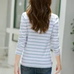 Flip collar striped t-shirt for women's spring and autumn new fashionable long sleeved polo shirt for women's pure cotton shirt - Image 2