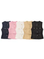 HH Women Elegant Solid Belt Vests Tops O Neck Metal Button Sleeveless Waistcoat Office Lady Outerwear Casual Blazer Tops - Image 6