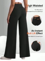 Ladies High-Waisted Wide-Leg Yoga Pants Solid Color Elastic Waistband Comfortable Fabric for Outdoor Fitness - Image 3