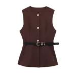 MUJER 2025 Belt Sleeveless Vest Woman Summer Waistcoat Button Vest Top Women Streetwear Outerwears Black Vests for Women Coat - Image 4