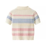 2025 New Summer Women Short Sleeve Single Breasted Short Tops + Color Striped Bodycon Short Skirts Knitted Two Piece Set Outfit - Image 3
