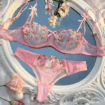 New Pink Transparent Bra Women Lingerie Set Ladies Embroidery Floral Bras Underwear Sets - Image 2