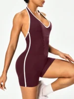 Cross-body yoga jumpsuit with color-blocking design, backless workout jumpsuit for women, outerwear for cross-border fitness and - Image 3