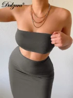 Dulzura Solid Women 2 Piece Set Tube Crop Top Midi Skirt Bodycon Sexy Streetwear Party Club Elegant Matching Co Ords 2021 Summer - Image 5