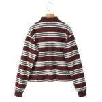 2025 Summer Ladies Polo Shirts Woman Long Sleeve Crop Top Striped Vintage Clothes Polo Shirts Mujer Streetwear Casual Tops Brown - Image 6