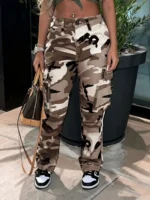 Women's classic multi pocket camouflage straight leg pants, button closed Y2K pants, suitable for daily outdoor wear in all seas - Image 4