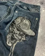 American New Skull Embroidery Casual Baggy Jeans Women Y2K Street Harajuku Vintage Gothic High Waist Joker Wide Leg Pant Trouser - Image 3