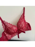 2026 Top Sale High Quality Wireless Bra Set French Lace Bow Contrast Color Push Up Thick Padded No Gap Women Lingerie Set - Image 2