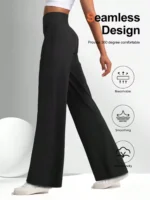 Ladies High-Waisted Wide-Leg Yoga Pants Solid Color Elastic Waistband Comfortable Fabric for Outdoor Fitness - Image 5