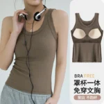 New Women Solid Round Neck Ribbed Tank Top Camisole Women Summer Basic Elastic TankTop One-piece Vest with Chest Pad Y2k - Image 4
