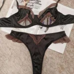 Satin Lingerie Set, French Lace Front Opening Bra - Ultra Thin Cup, Minimiser for Large Breasts & Push Up for Small BANERDANNI - Image 3
