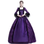 Medieval Lace Patchwork Bell Sleeve Dress Court Retro V Neck Full Length Ankle Dress Women's Fashion Lantern Sleeve Gown - Image 3