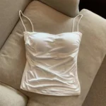 Women Cropped Top Vest Sleeveless Tees Tank Tops Camisole Solid Color Casual Spaghetti Strap Slim Fit Built In Bra - Image 5